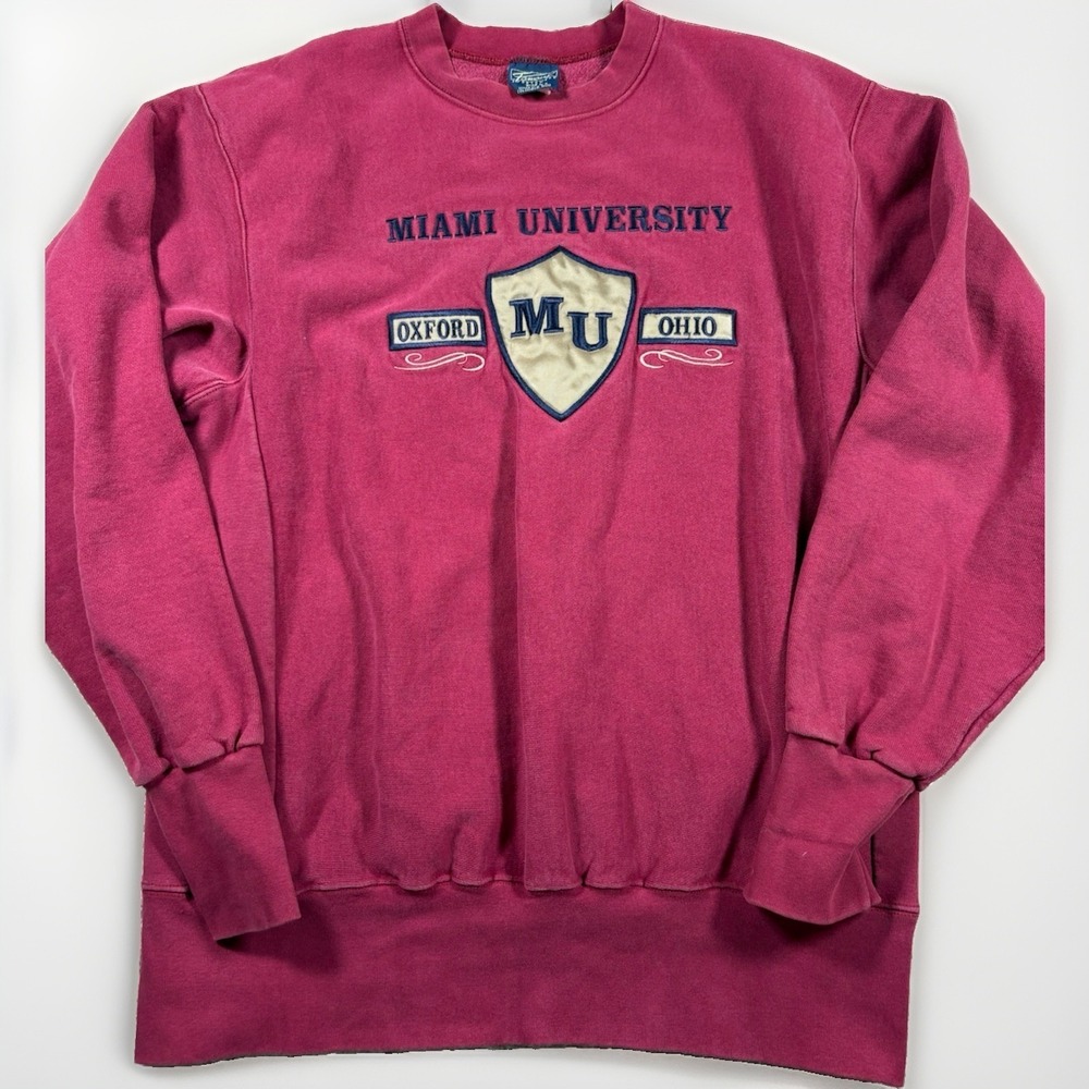 VTG 90s Miami University Ohio Sweatshirt Mens Large Reverse Weave Red Famous